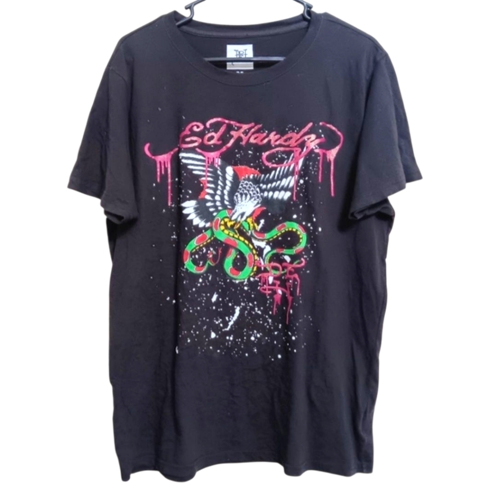 Ed Hardy Vintage Black Graphic Snake Tee